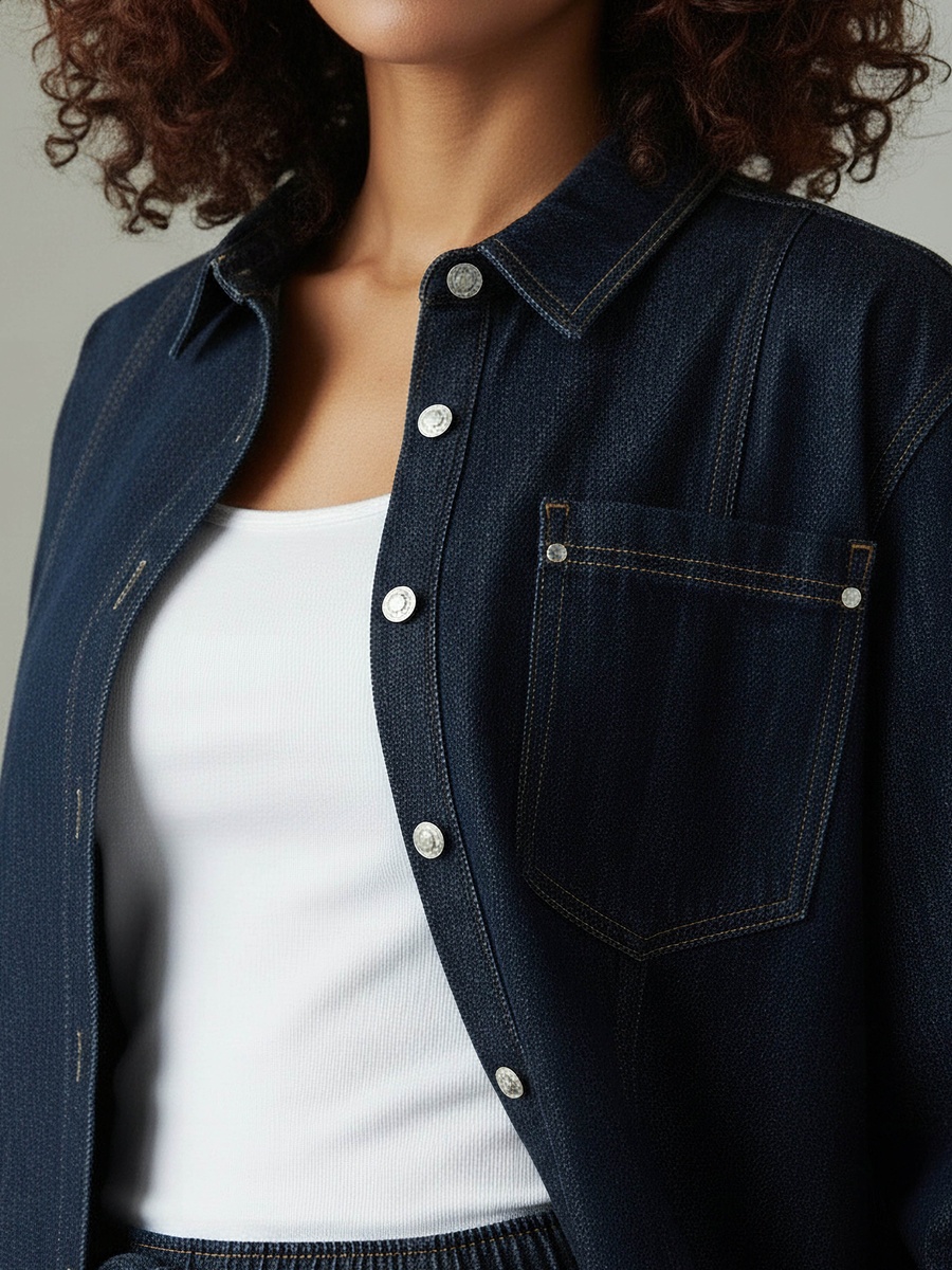 Regular Fit Denim Shacket with Pocket