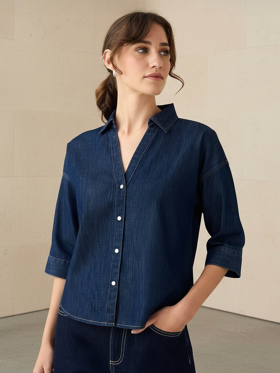 Regular Fit Drop Shoulder Top with Collar