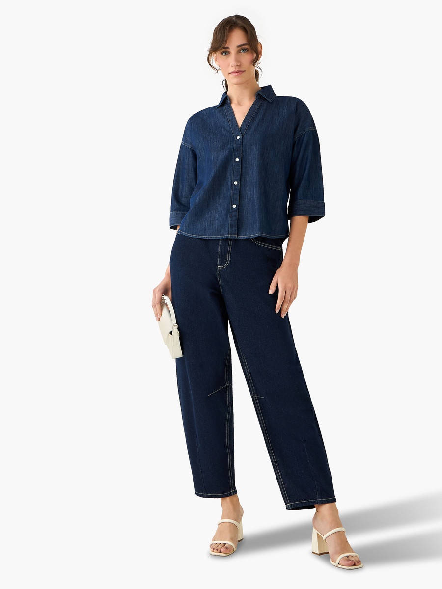 Regular Fit Drop Shoulder Top with Collar