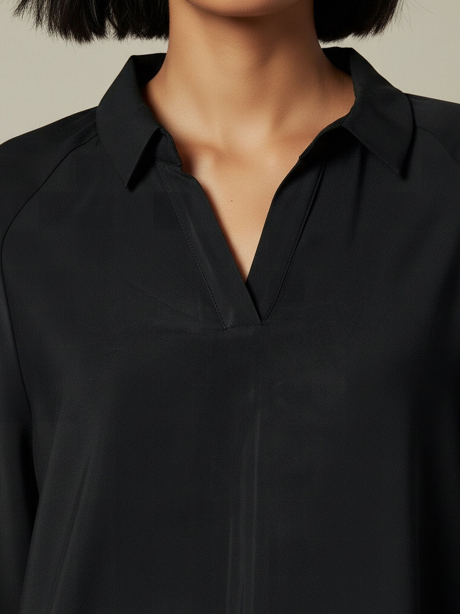 Regular Fit Twill Raglan Sleeve Top with Collar