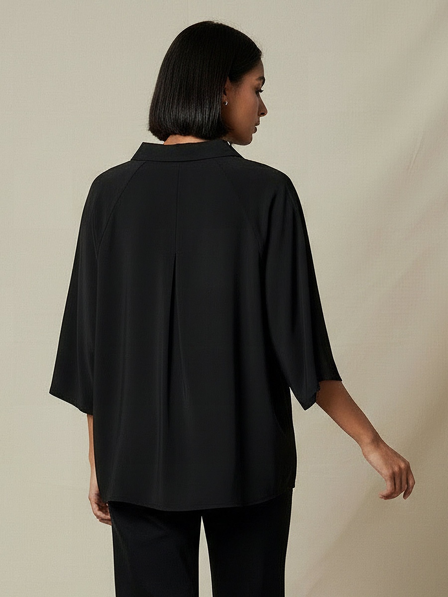 Regular Fit Twill Raglan Sleeve Top with Collar