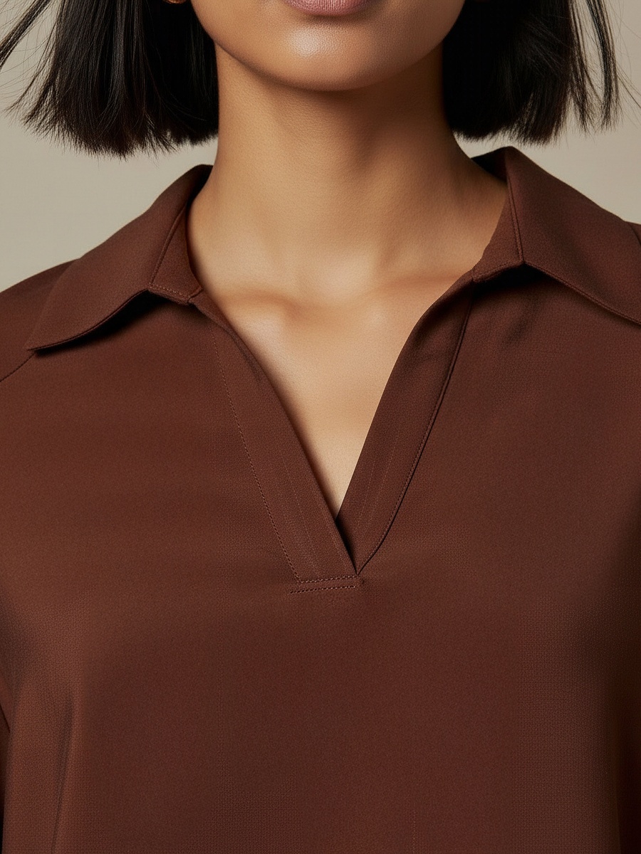Regular Fit Twill Raglan Sleeve Top with Collar