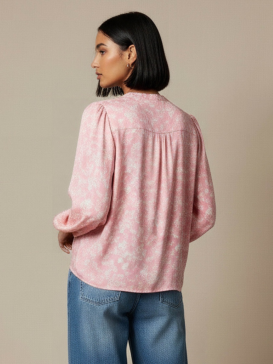 Regular Fit Viscose Mandarin Neck Top with Floral Print