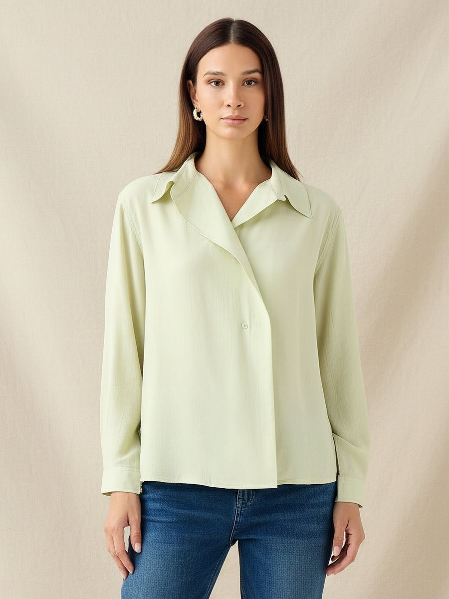 Regular Fit Viscose Top with Button Detail