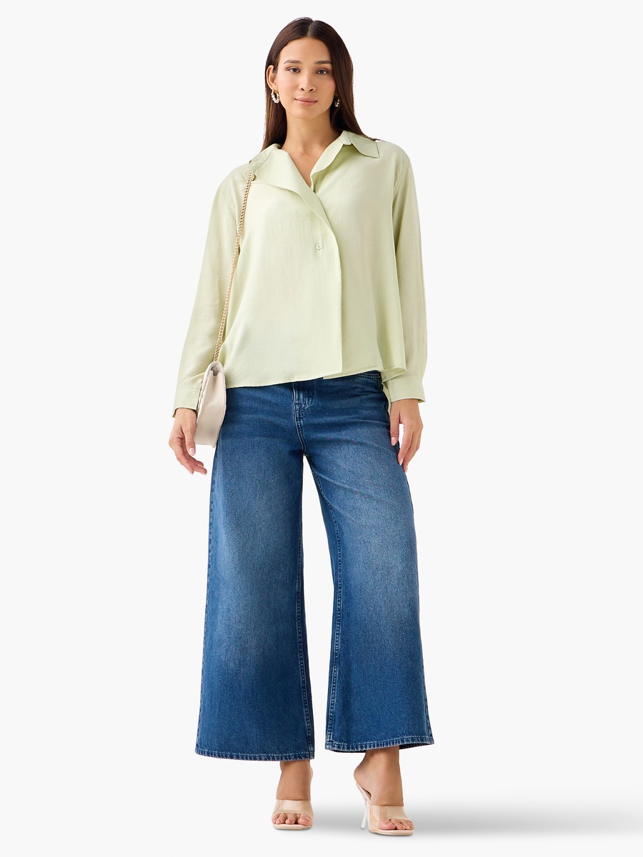 Regular Fit Viscose Top with Button Detail