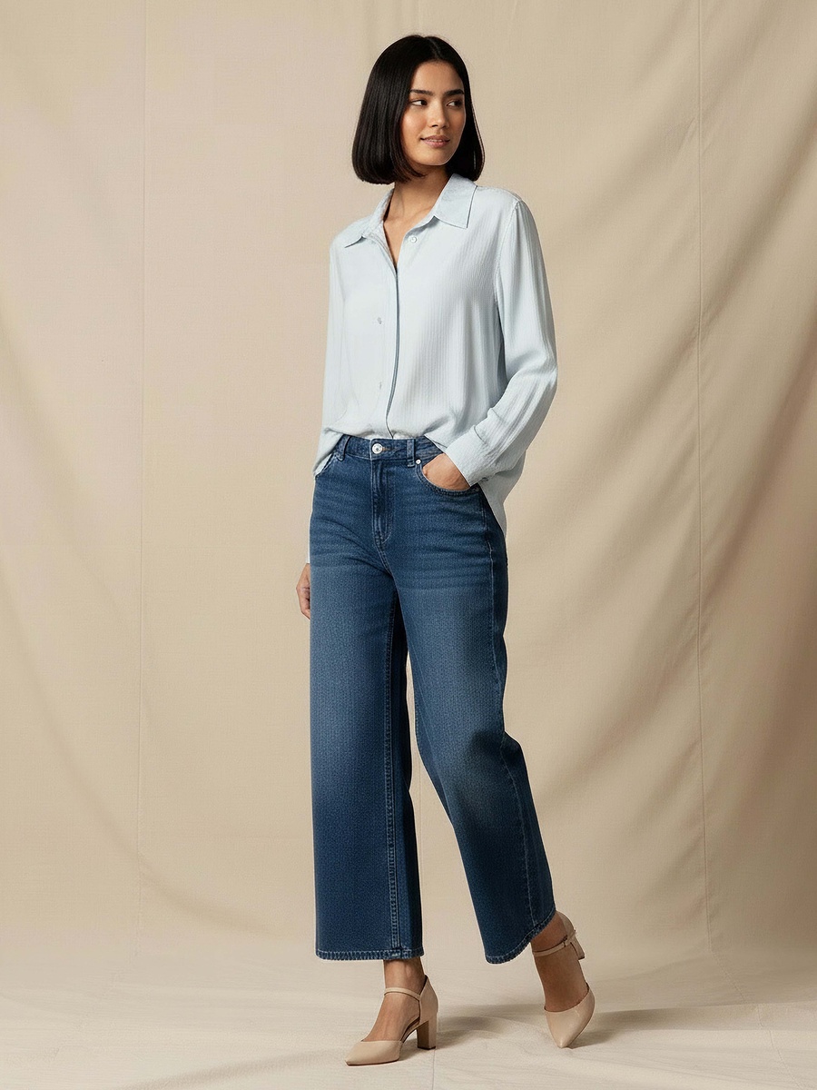 Regular Fit Viscose Top with Button Detail