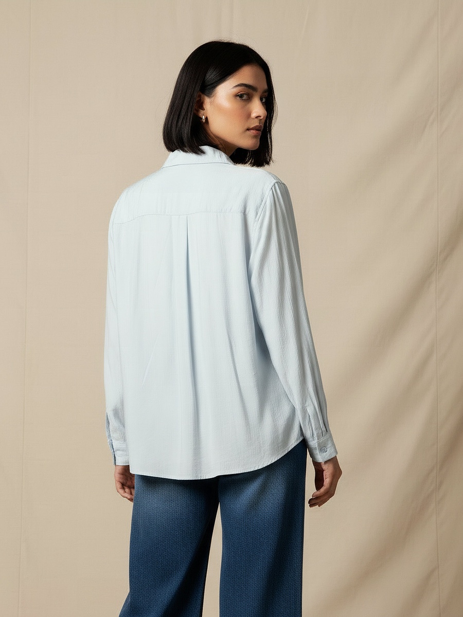 Regular Fit Viscose Top with Button Detail