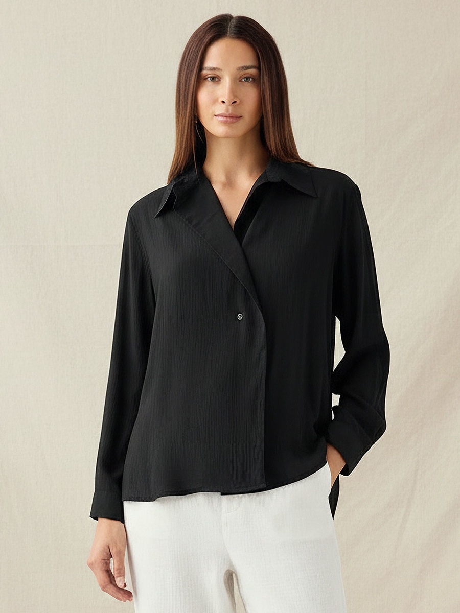 Regular Fit Viscose Top with Button Detail