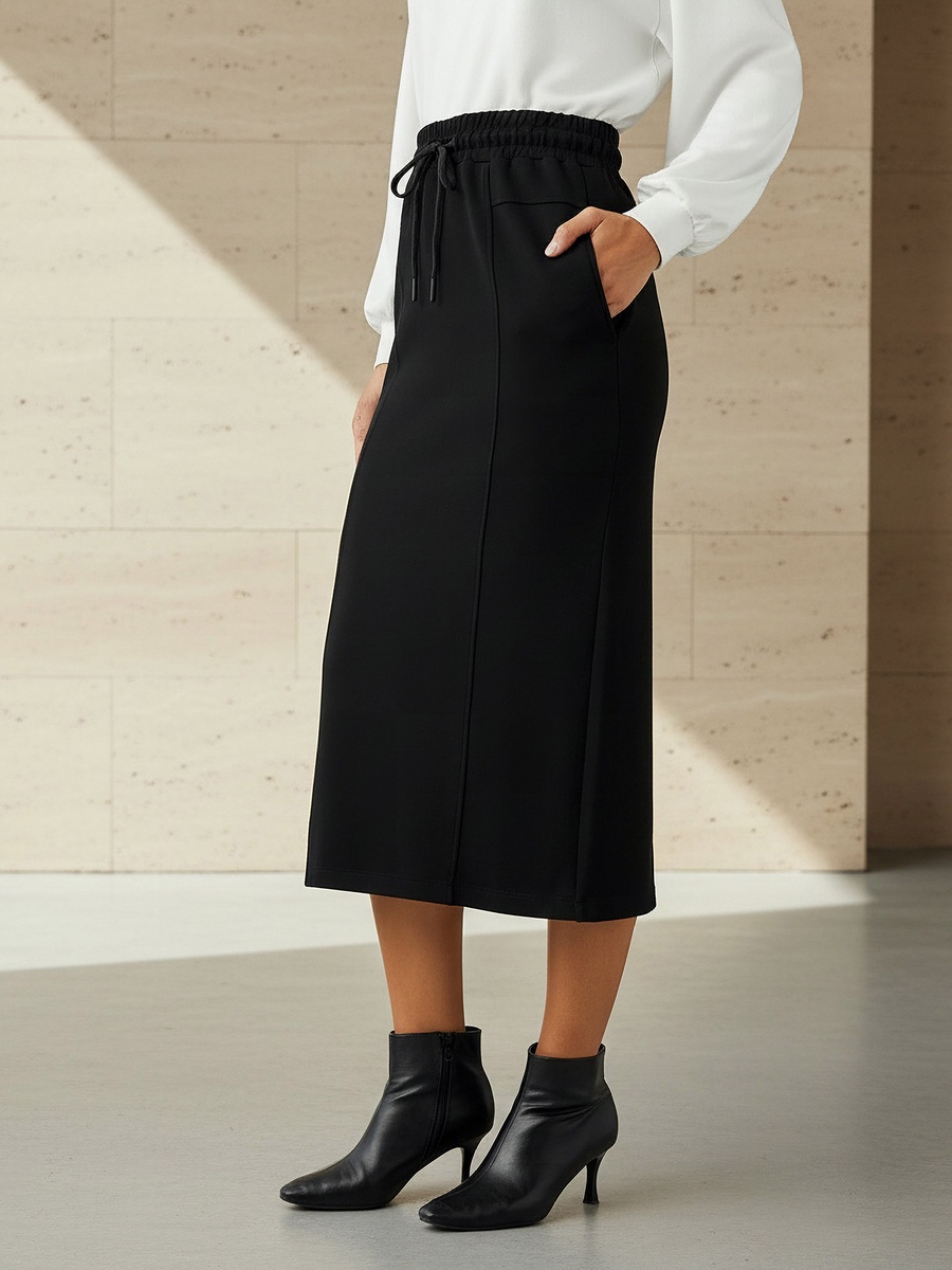 Midi Shift Skirt with Slit Detail