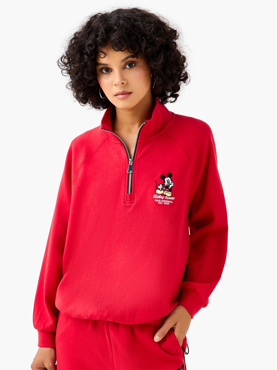 Cotton Sweatshirt with Mickey Mouse Embroidery