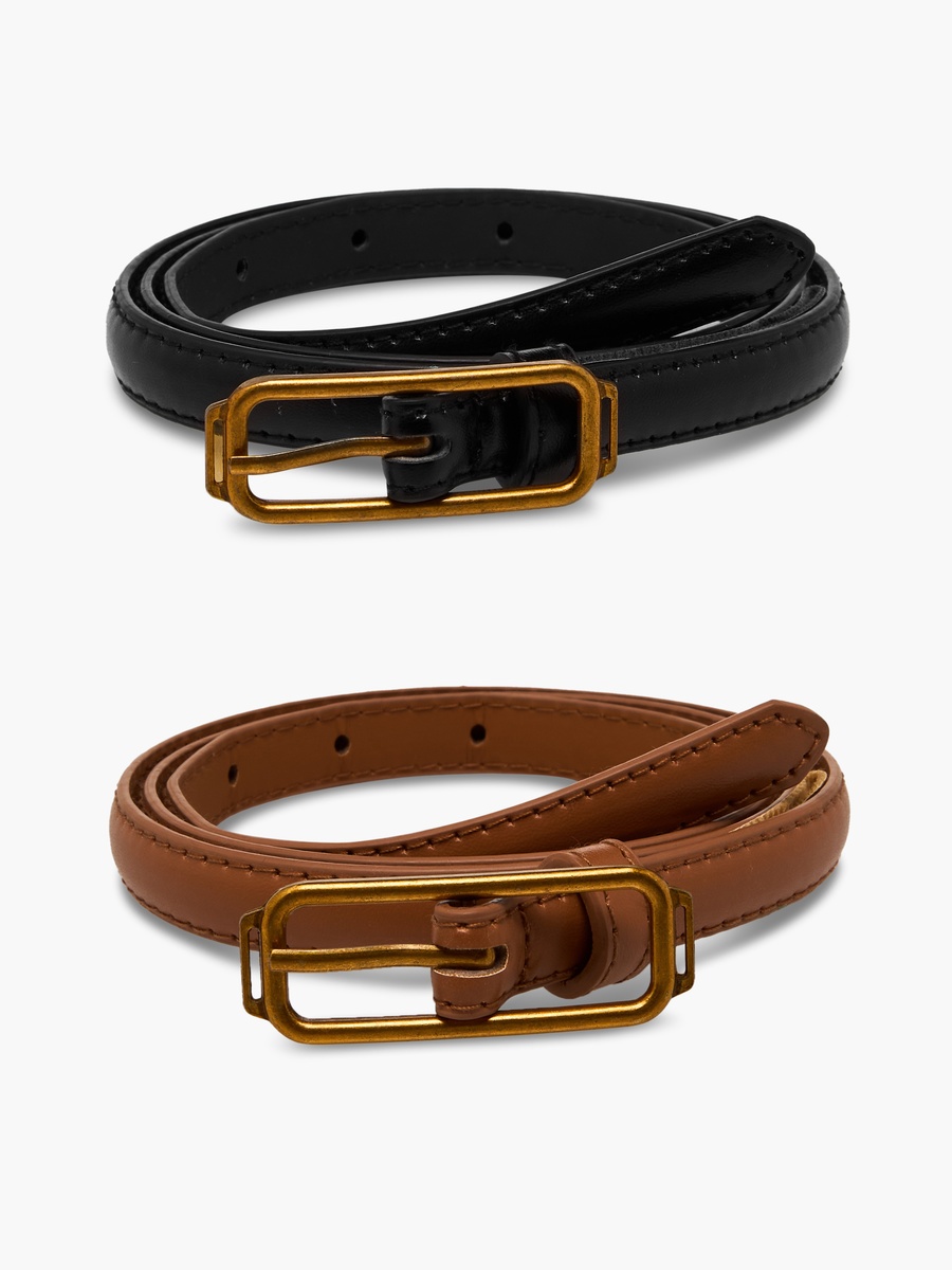 Faux Leather Belt with Rectangle Buckle - Set of 2