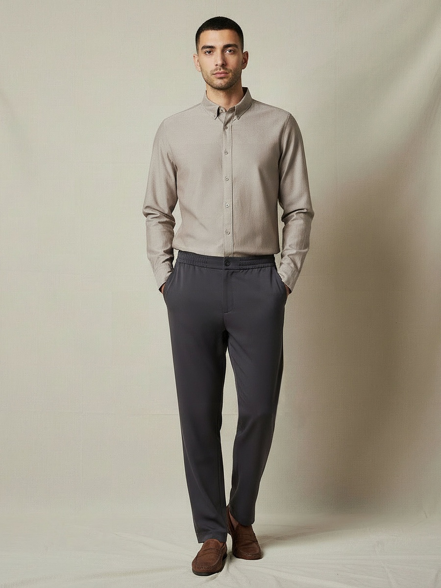 Men Regular Fit Collared Long Sleeves Textured Oxford Shirt