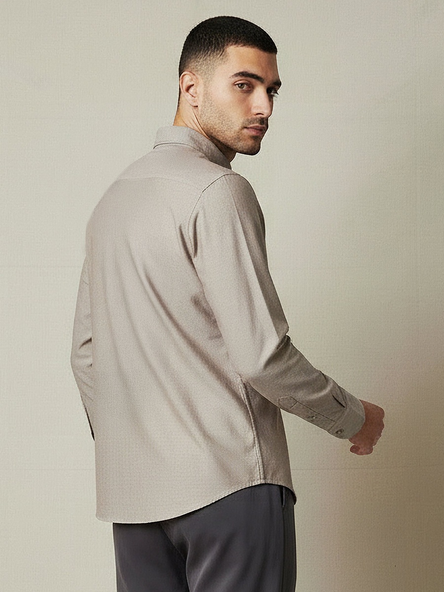 Men Regular Fit Collared Long Sleeves Textured Oxford Shirt