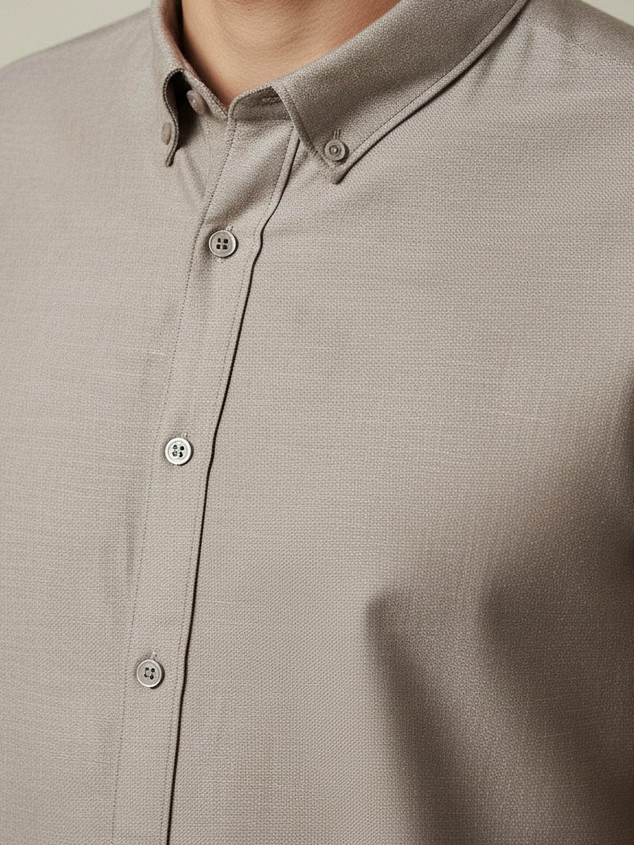 Men Regular Fit Collared Long Sleeves Textured Oxford Shirt