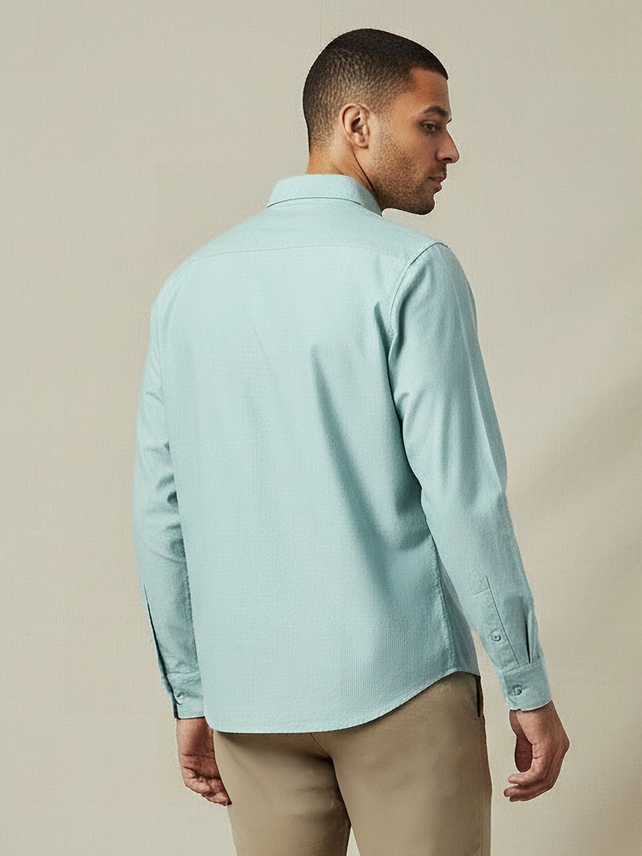 Men Regular Fit Collared Long Sleeves Textured Oxford Shirt