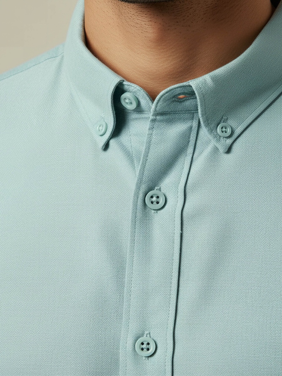 Men Regular Fit Collared Long Sleeves Textured Oxford Shirt