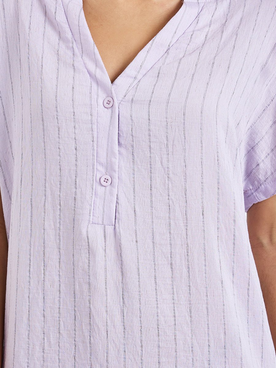 Textured Double Striped Side Slit Viscose Blend Nightdress