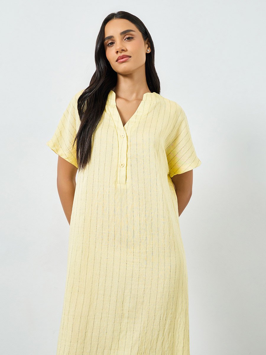 Textured Double Striped Side Slit Viscose Blend Nightdress