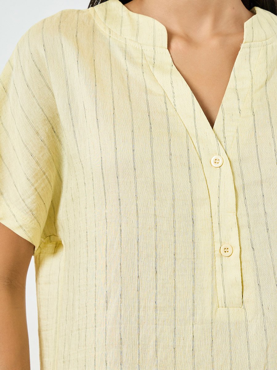 Textured Double Striped Side Slit Viscose Blend Nightdress