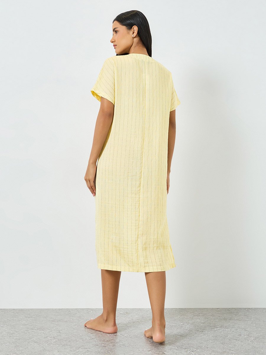 Textured Double Striped Side Slit Viscose Blend Nightdress