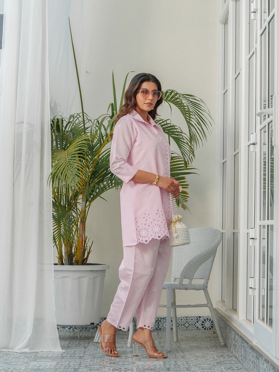 Women Schiffli Design Shirt and Trousers Co-Ords