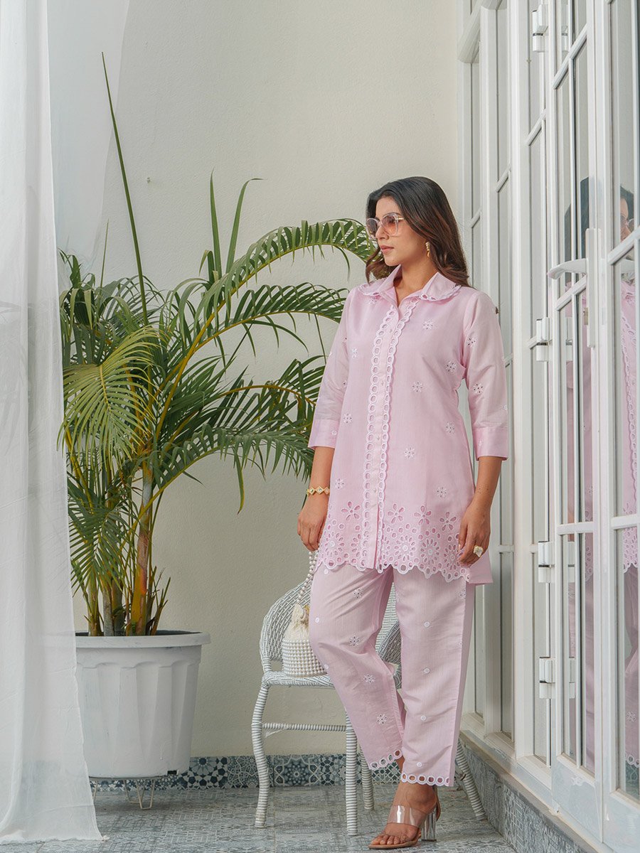 Women Schiffli Design Shirt and Trousers Co-Ords