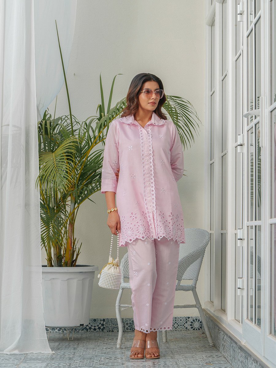 Women Schiffli Design Shirt and Trousers Co-Ords
