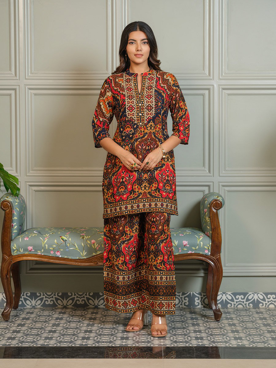 Women Ajrak Printed Top and Palazzos Co-Ords
