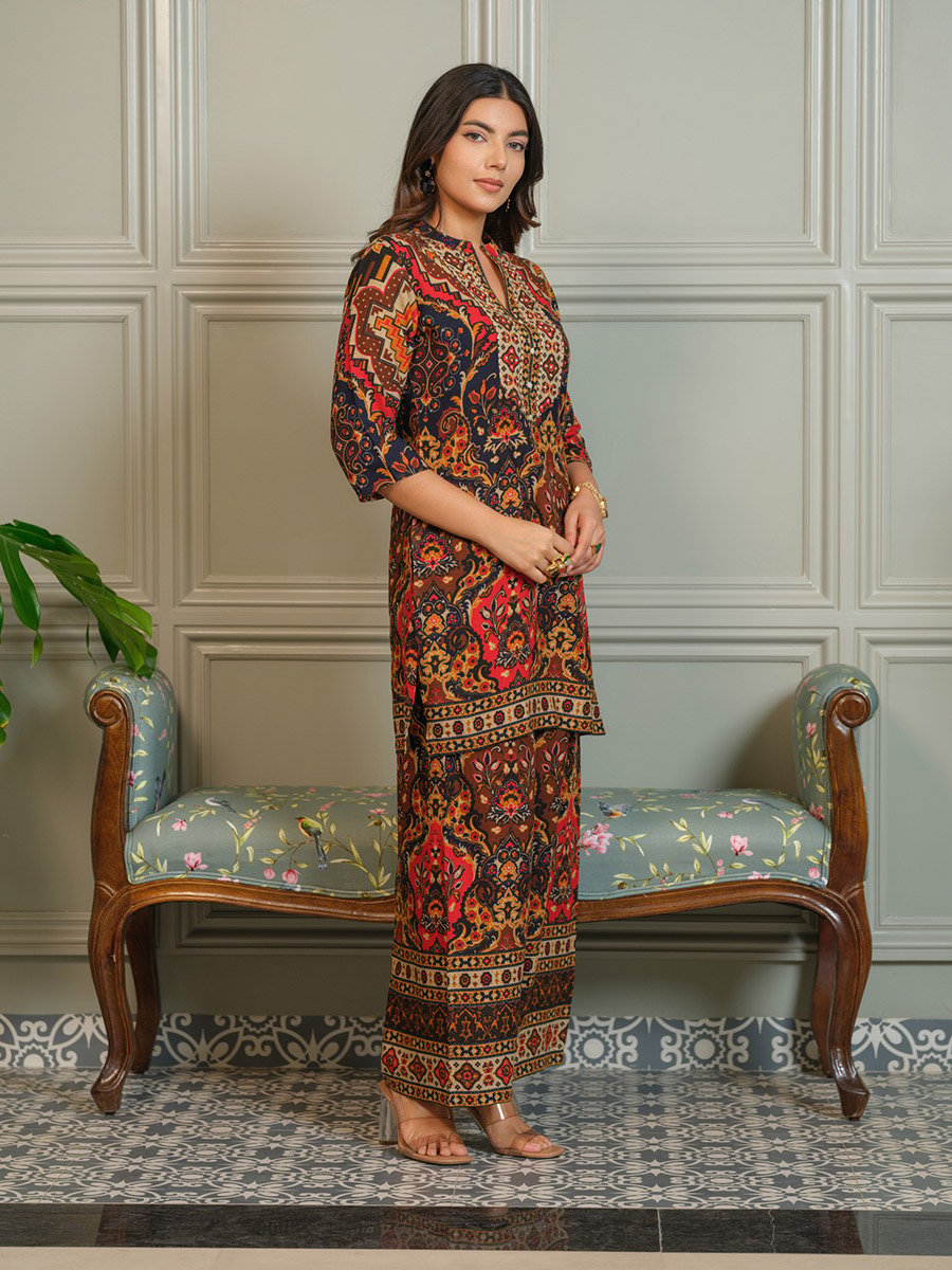 Women Ajrak Printed Top and Palazzos Co-Ords