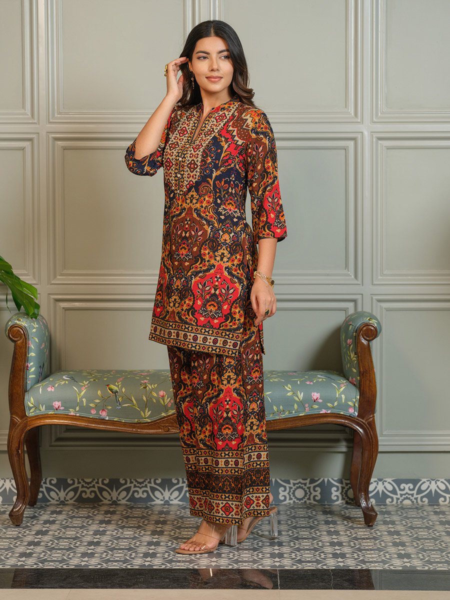 Women Ajrak Printed Top and Palazzos Co-Ords