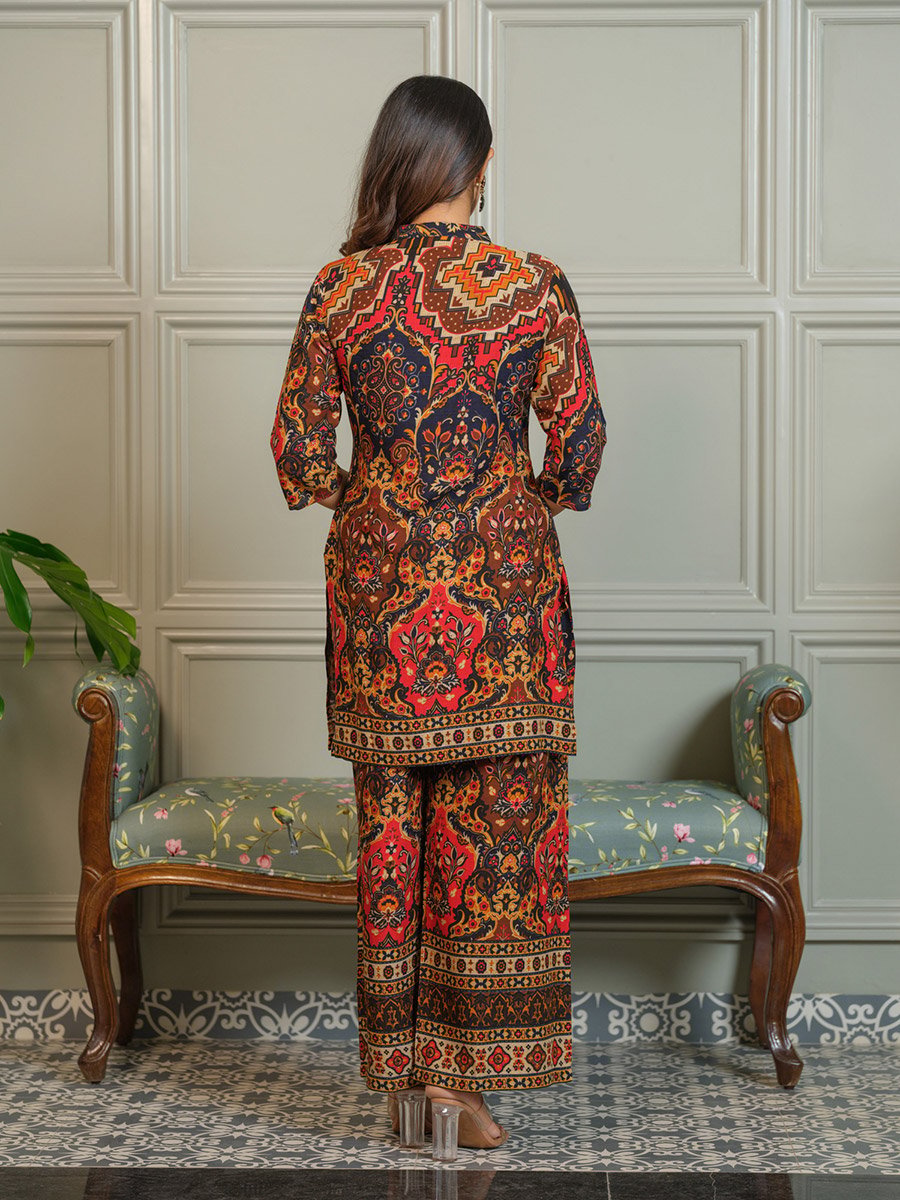 Women Ajrak Printed Top and Palazzos Co-Ords