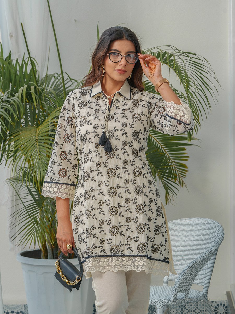 Women Floral Print Cotton Tunic and Trousers Co-Ords
