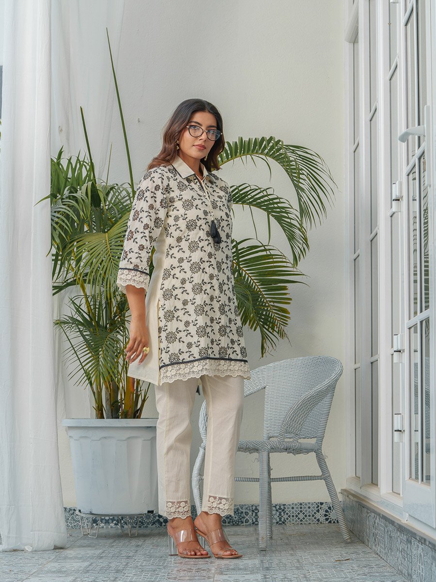 Women Floral Print Cotton Tunic and Trousers Co-Ords