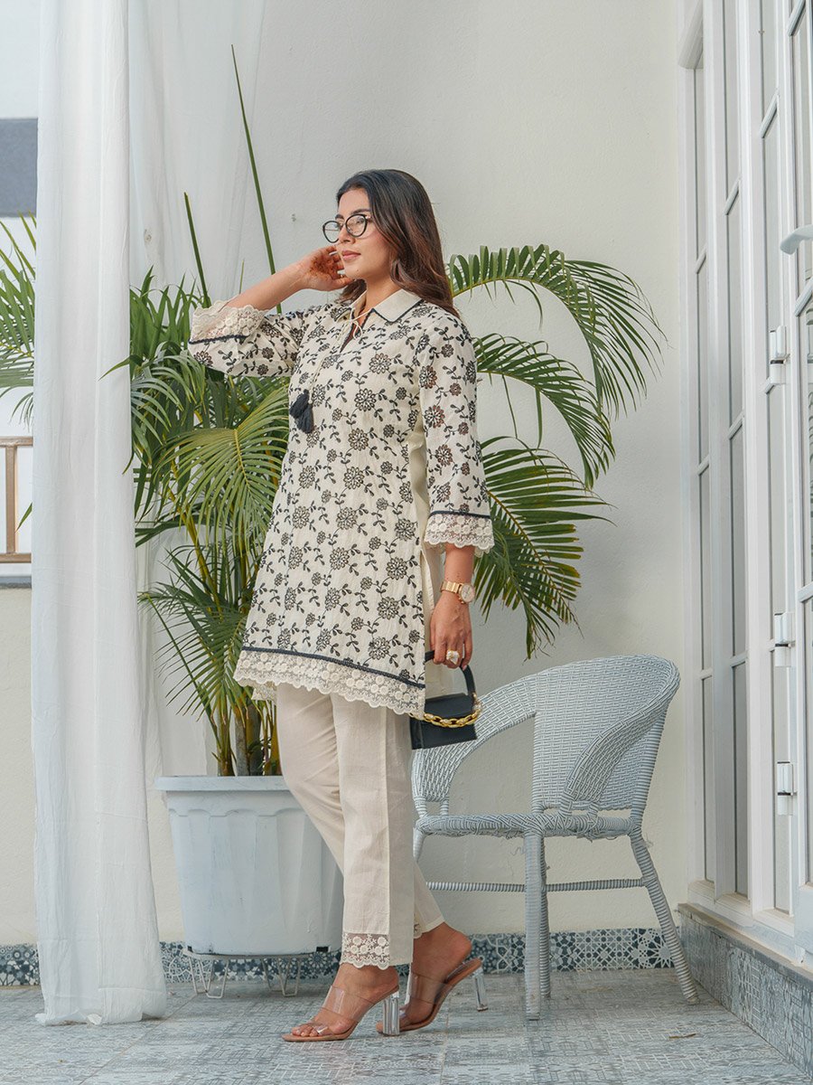 Women Floral Print Cotton Tunic and Trousers Co-Ords