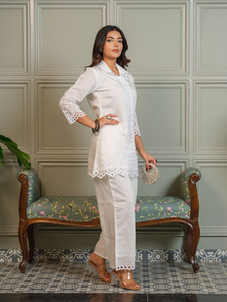 Women Schiffli Design Shirt and Trousers Co-Ords