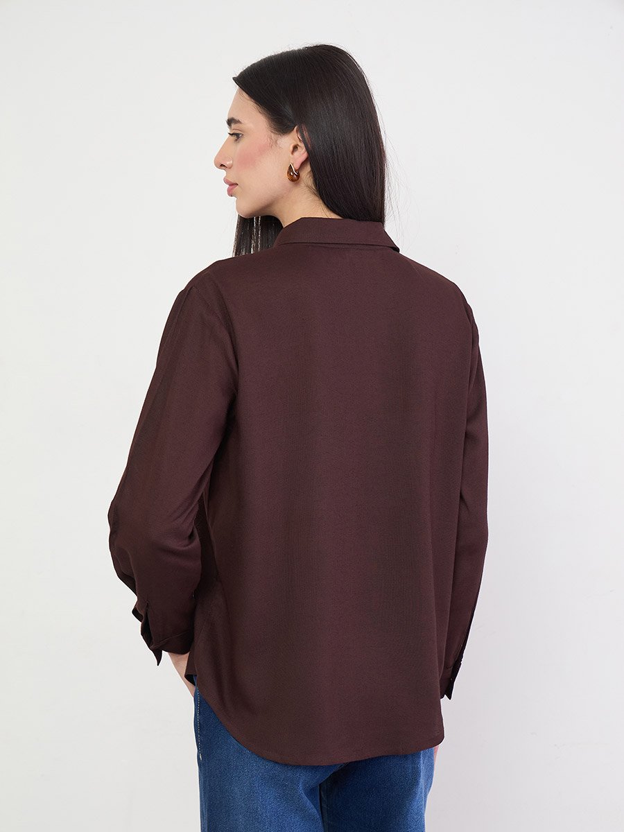 Brown  Cotton Linen Relaxed Fit Shirt