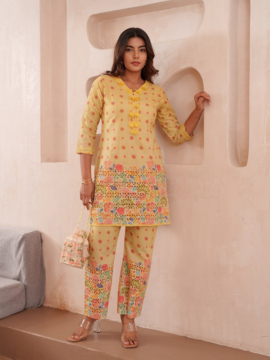 Women Floral Print 100% Cotton Tunic and Trousers Co-Ords