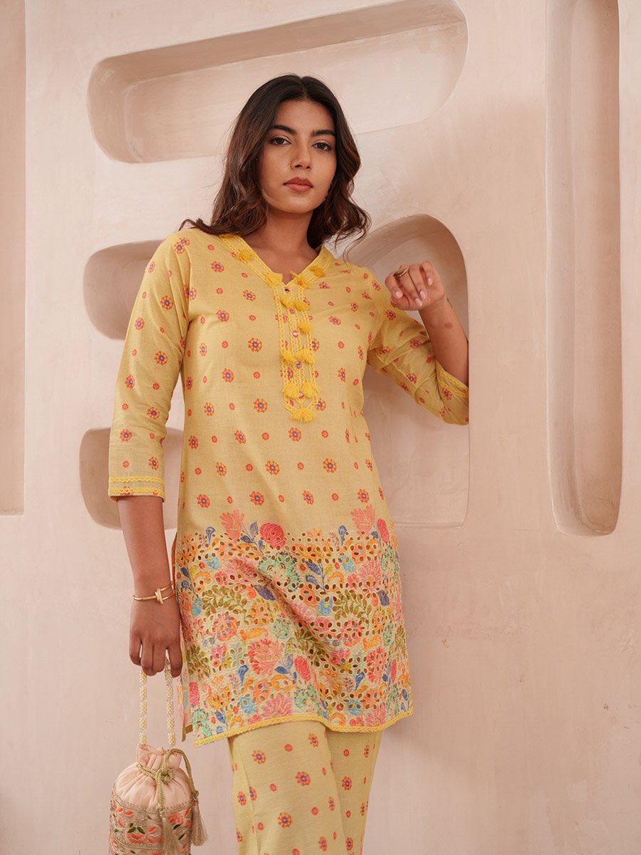 Women Floral Print 100% Cotton Tunic and Trousers Co-Ords