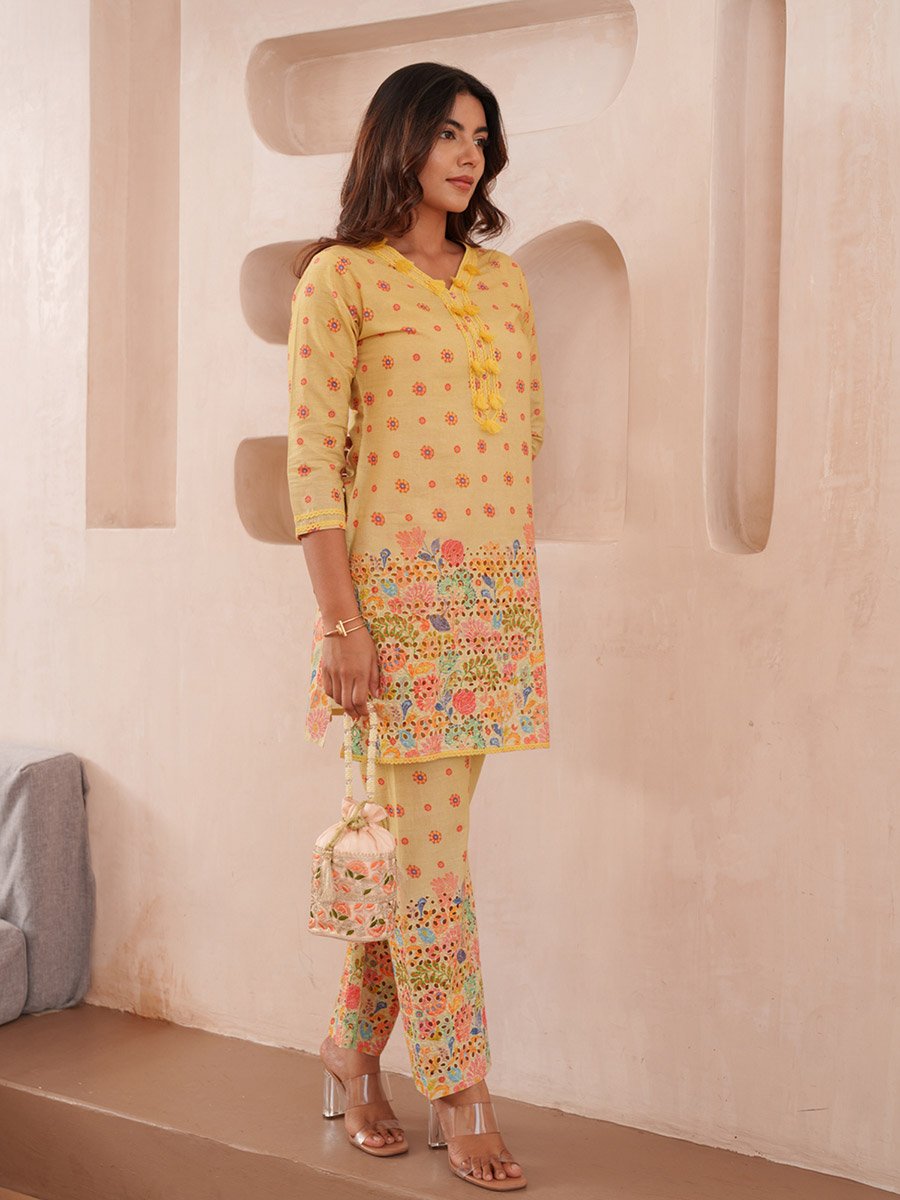 Women Floral Print 100% Cotton Tunic and Trousers Co-Ords