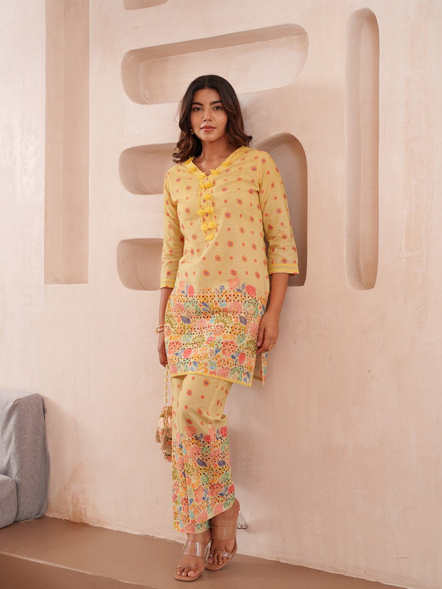 Women Floral Print 100% Cotton Tunic and Trousers Co-Ords