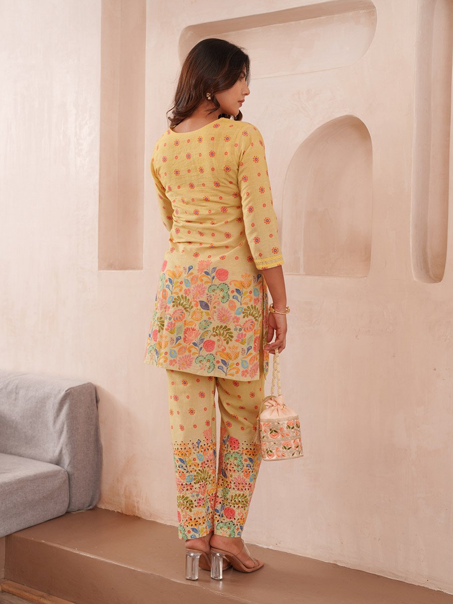 Women Floral Print 100% Cotton Tunic and Trousers Co-Ords