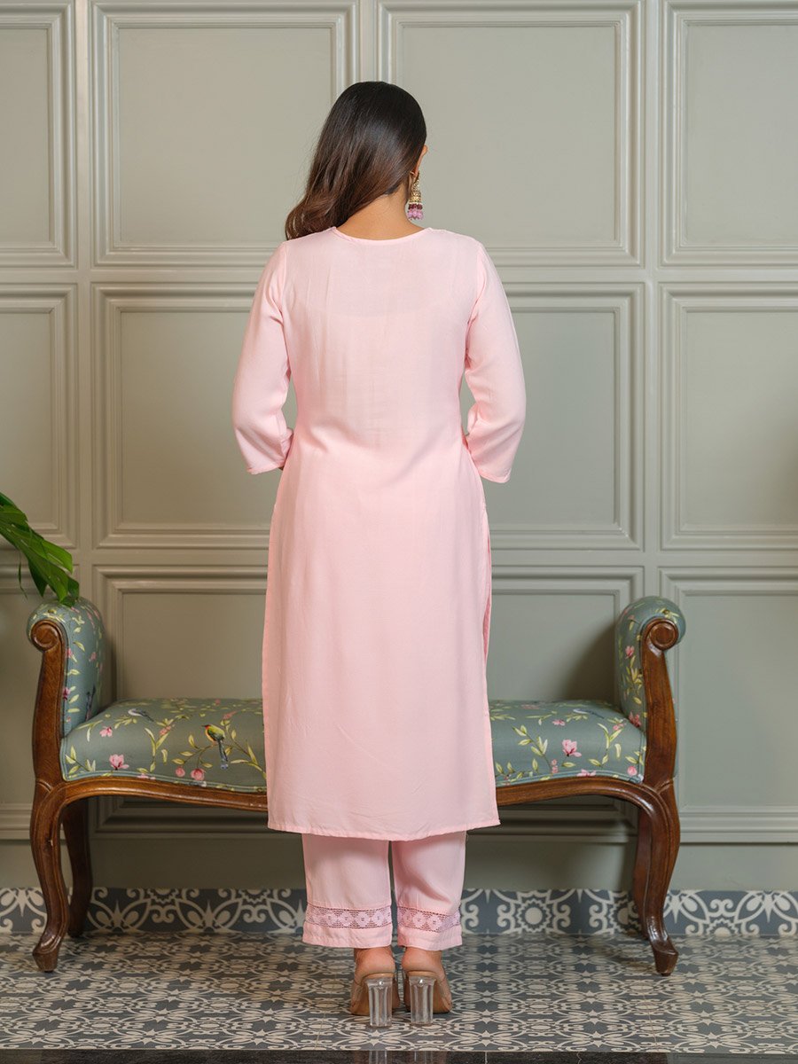 Women Embroidered Straight Lucknow Kurta and Trousers Co-Ords