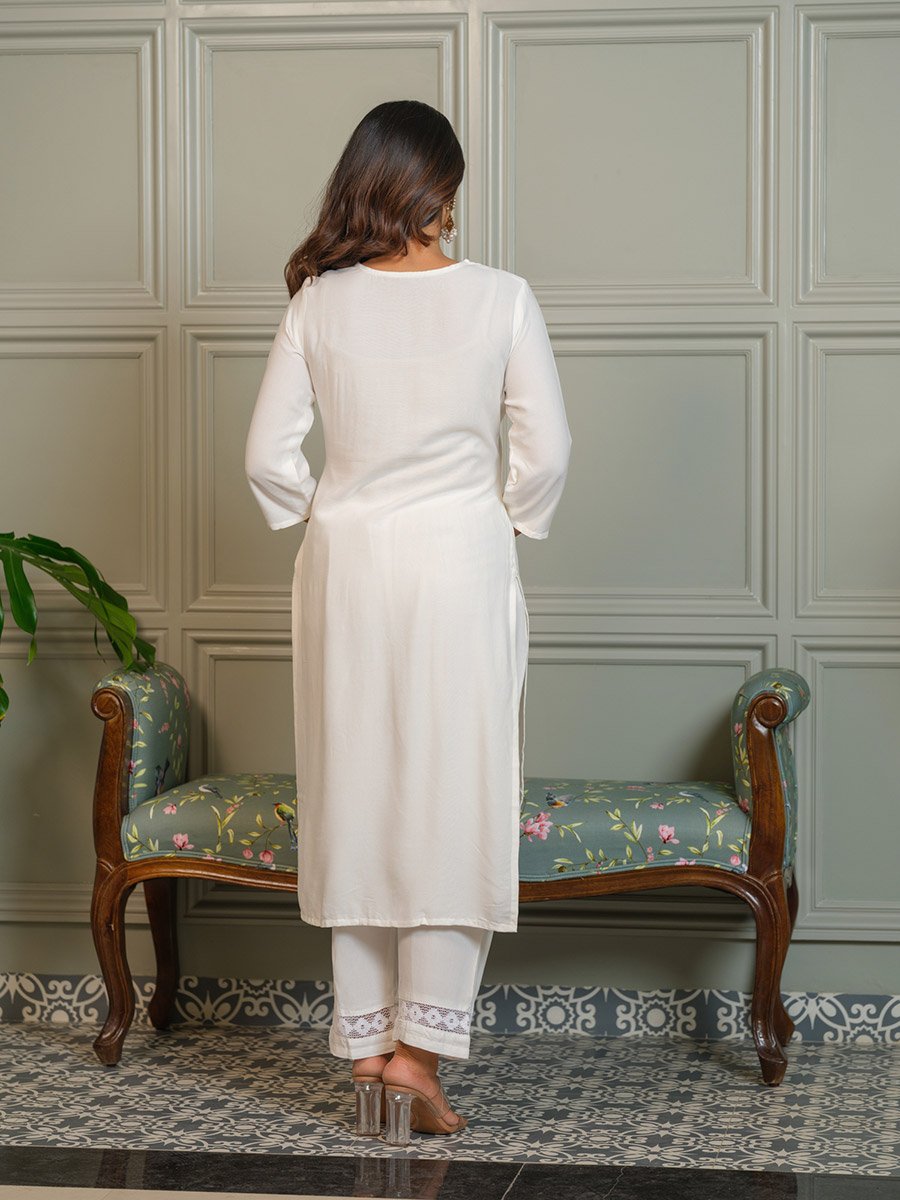 Women Embroidered Straight Kurta and Trousers Co-Ords