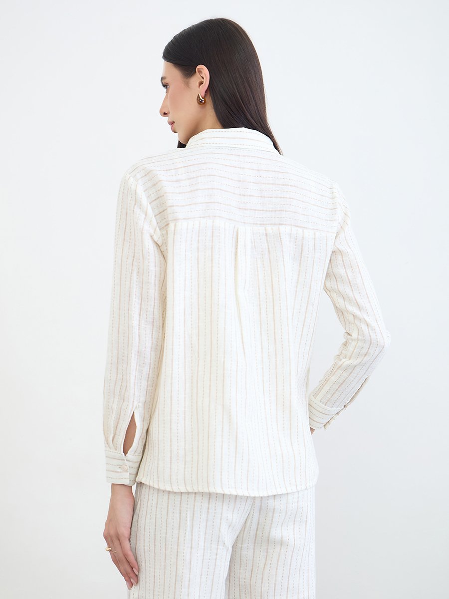 Off White Striped Long Sleeves Shirt
