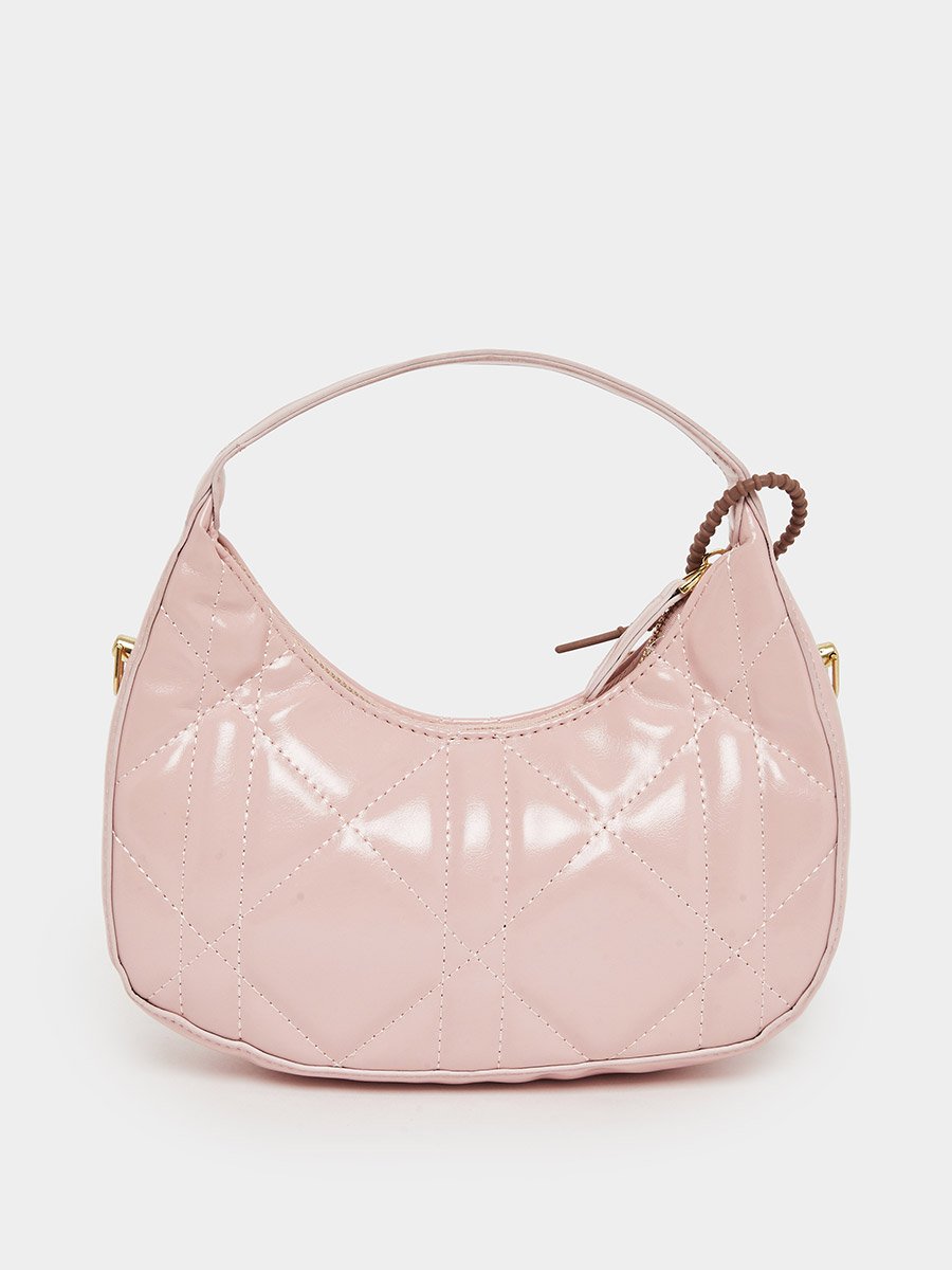 Pink Quilted Hobo Bag with Dog Charm
