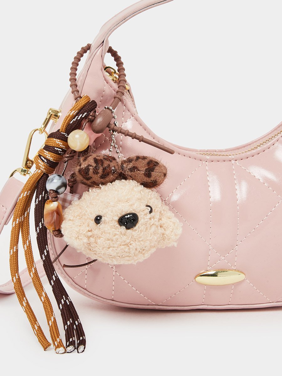 Pink Quilted Hobo Bag with Dog Charm