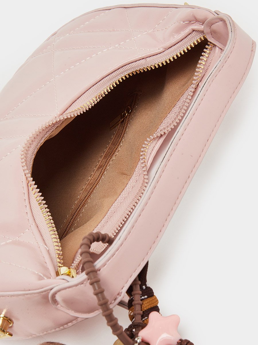 Pink Quilted Hobo Bag with Dog Charm