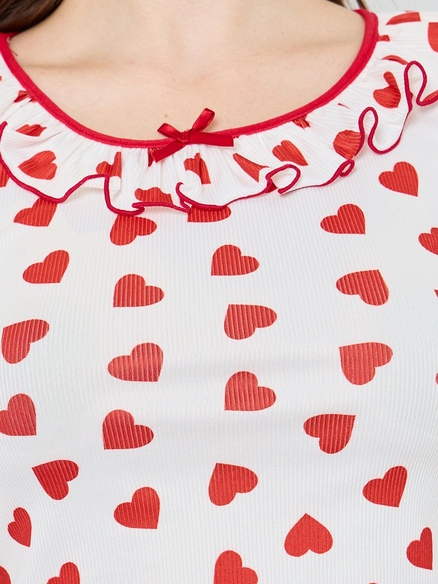 Heart Printed Crop T-Shirt and Shorts Pyjama Set