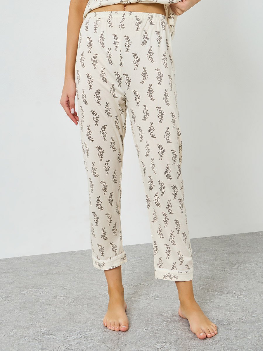 Leaf Print Short Sleeve Shirt and Pyjama Set
