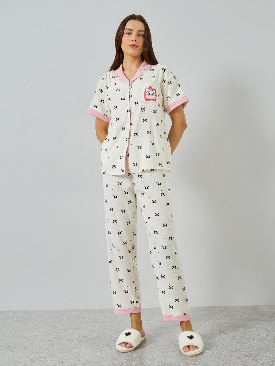 Pack of 3 - Cat Bow Print Shirt, Short and Pyjama Set